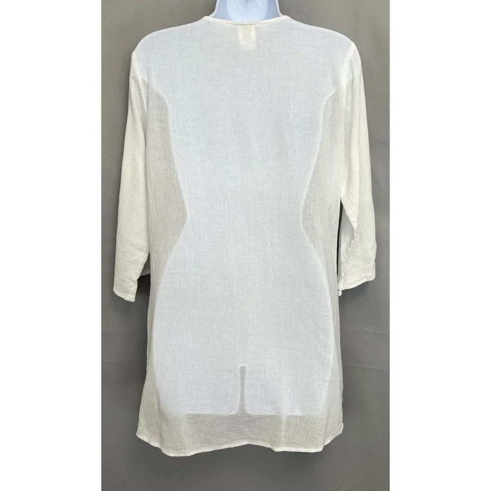 La Blanca Swimsuit Coverup Small Cotton Tunic V-Neck Lace Trim Packable Travel‎